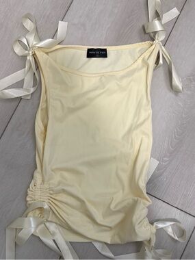 Princess Polly Cream Tie-Shoulder Ruched Tank